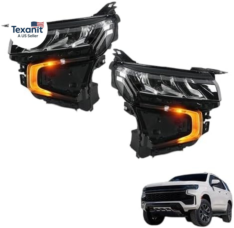 LED Headlight Assembly W/Halogen Turn Signal Pair Fit for Chevy Tahoe & Suburban
