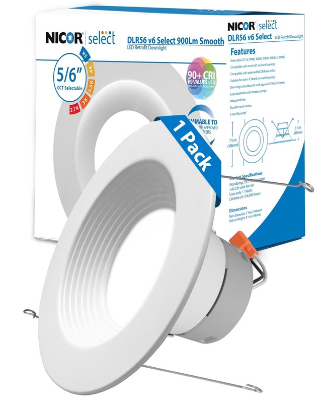NICOR DLR56 5/6″ Selectable LED Recessed Downlight – 2700-5000K, Dimmable