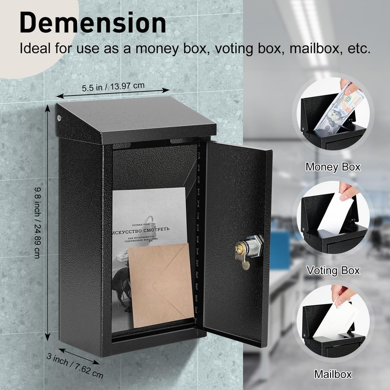 Wall-Mounted Key Drop Box with Key Lock, Metal Mailbox, Indoor& Outdoor Stora... gallery