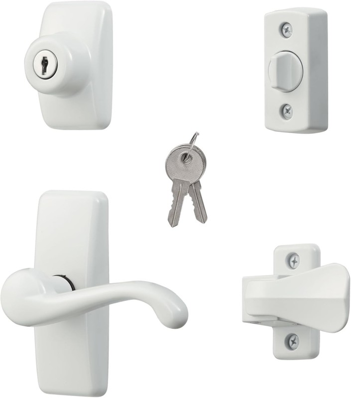 GL Door Lever Set with Keyed Deadbolt Lock for Storm and Screen Doors, White …