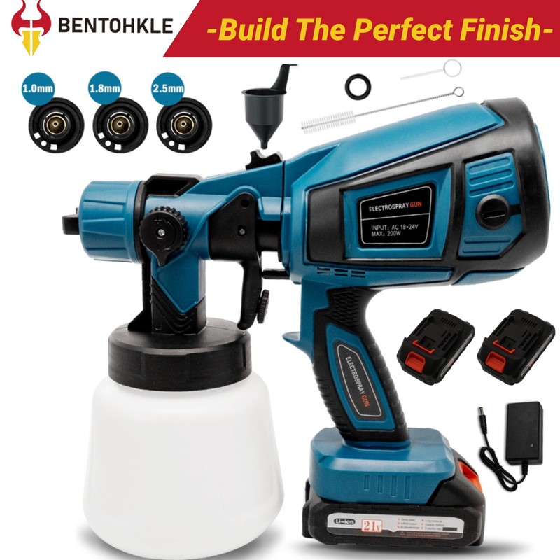 High Pressure Cordless Electric Paint Sprayer Spray Gun With 2 Battery 1000W
