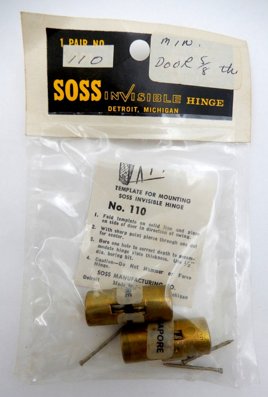 (2) SOSS MODEL 110 BRASS INVISIBLE HINGES FOR WOOD MINIMUM 5/8" THICK