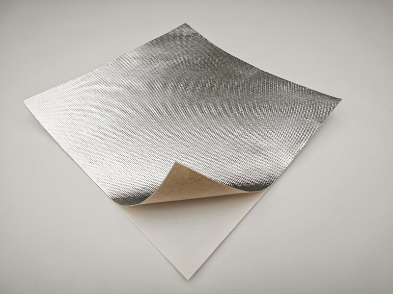 Self-Adhesive Aluminum Backed Aluminized Fiberglass Cloth Heat Shield – 12″X12″
