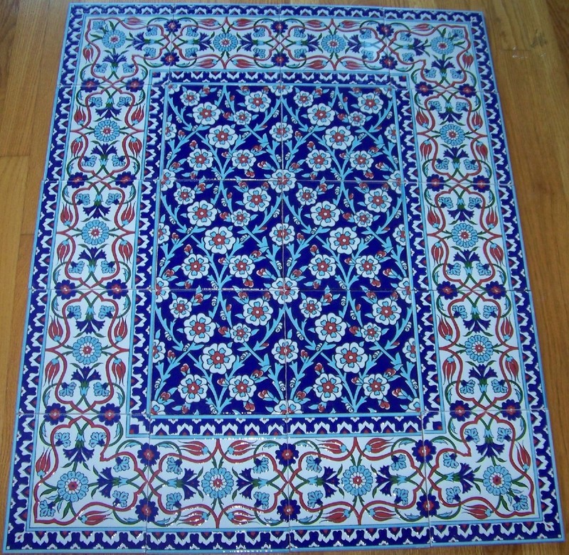 Iznik Raised Floral Pattern Border 40″x32″ Turkish Ceramic Tile Mural Panel