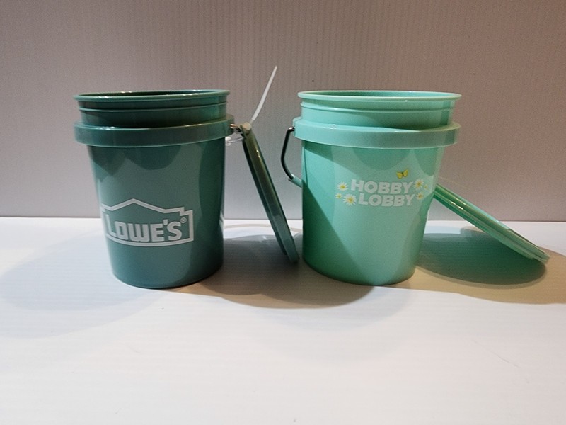 Hobby Lobby & Lowe's Teal Mini Bucket With Lid 4" Tall HTF Fast Shipping 2 Pack gallery