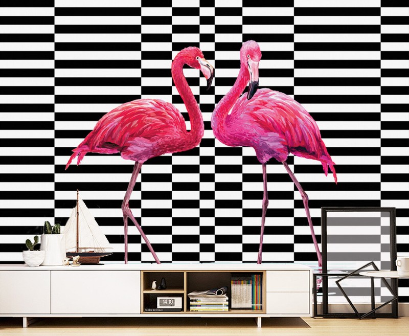 3D Red Flamingo ZHUA251 Wallpaper Wall Murals Removable Self-adhesive Amy