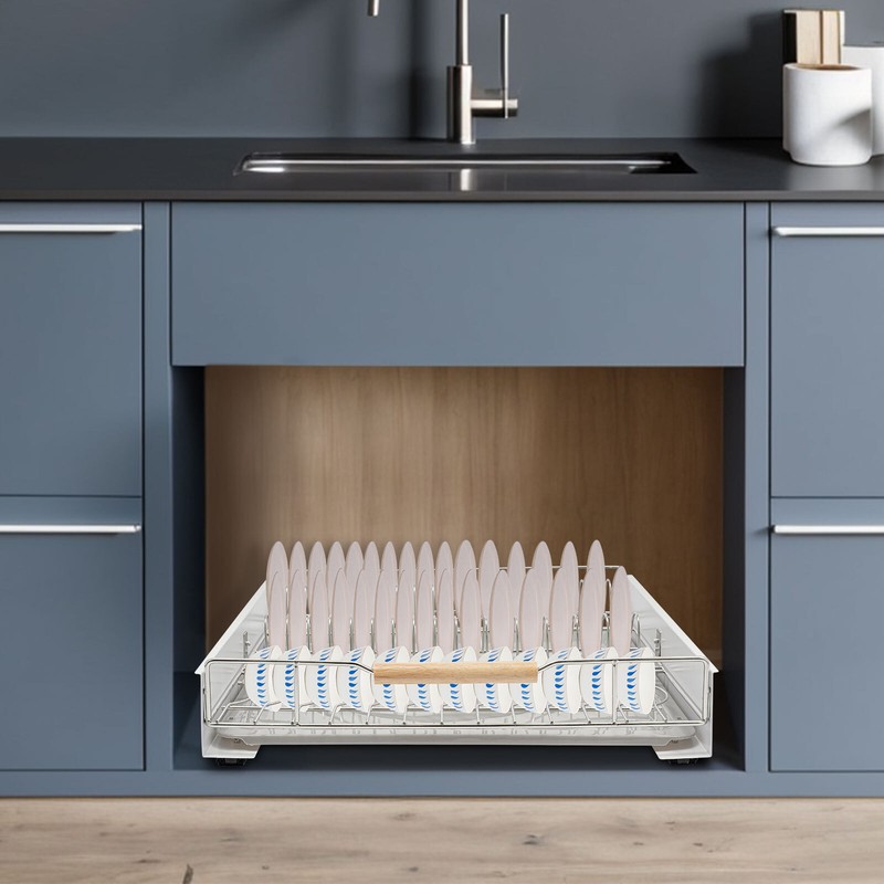 Modern Pull Out Drawer&Bottom-Mounted Slide Out Storage Shelf Silver, White New gallery