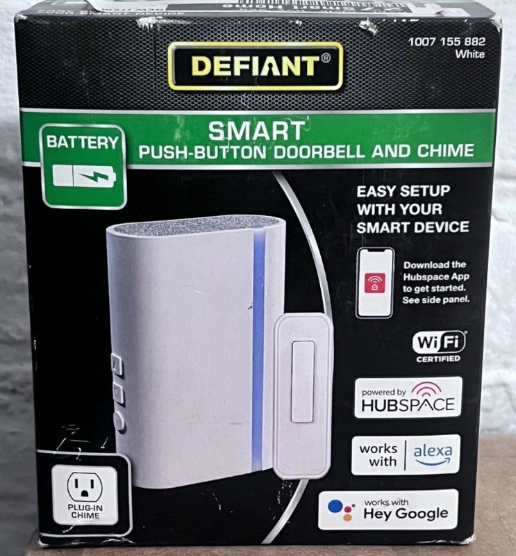 Defiant Wireless Wi-Fi Smart Plug-In White Doorbell Kit w/Push Button & Hubspace