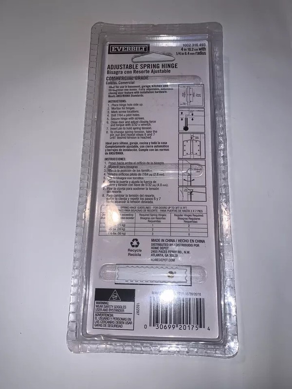 Everbilt 3-1/2 in. Adjustable Spring Door Hinge Satin Chrome Finish 711 373 gallery