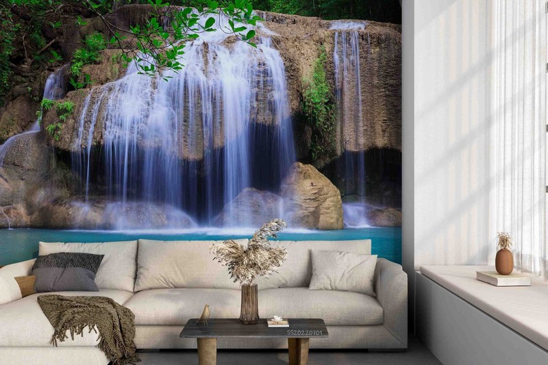 3D Rock Waterfall Lake Scenery Wall Murals Wallpaper Murals Wall Sticker