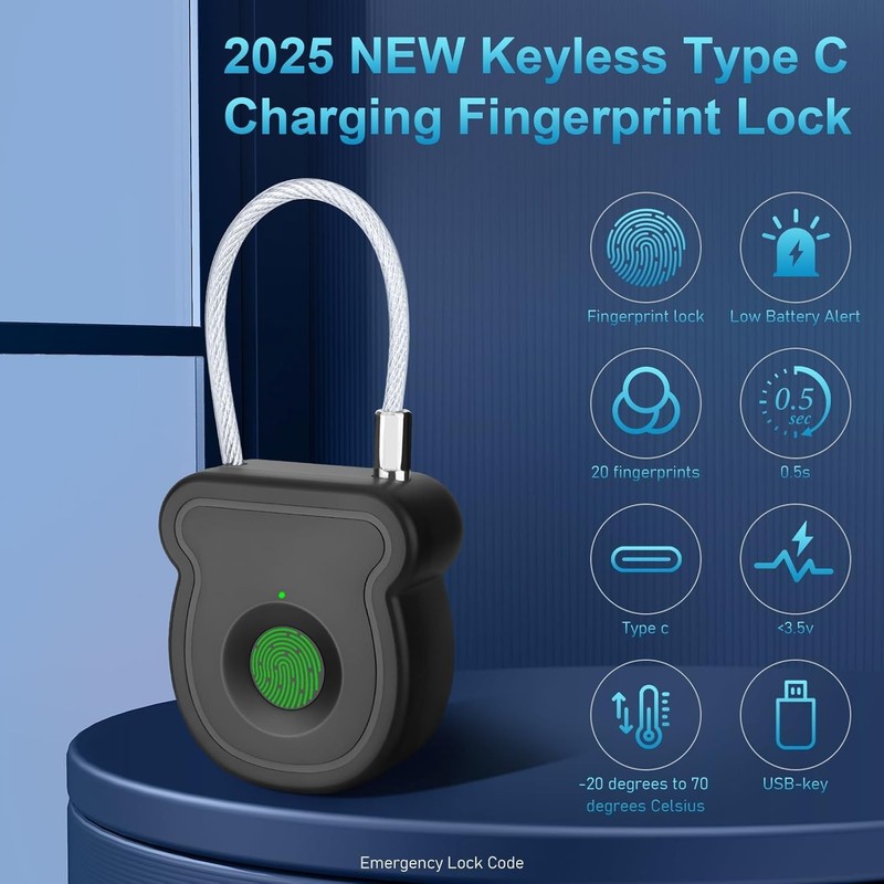 High Security Waterproof Fingerprint Padlock - USB Rechargeable & Durable gallery