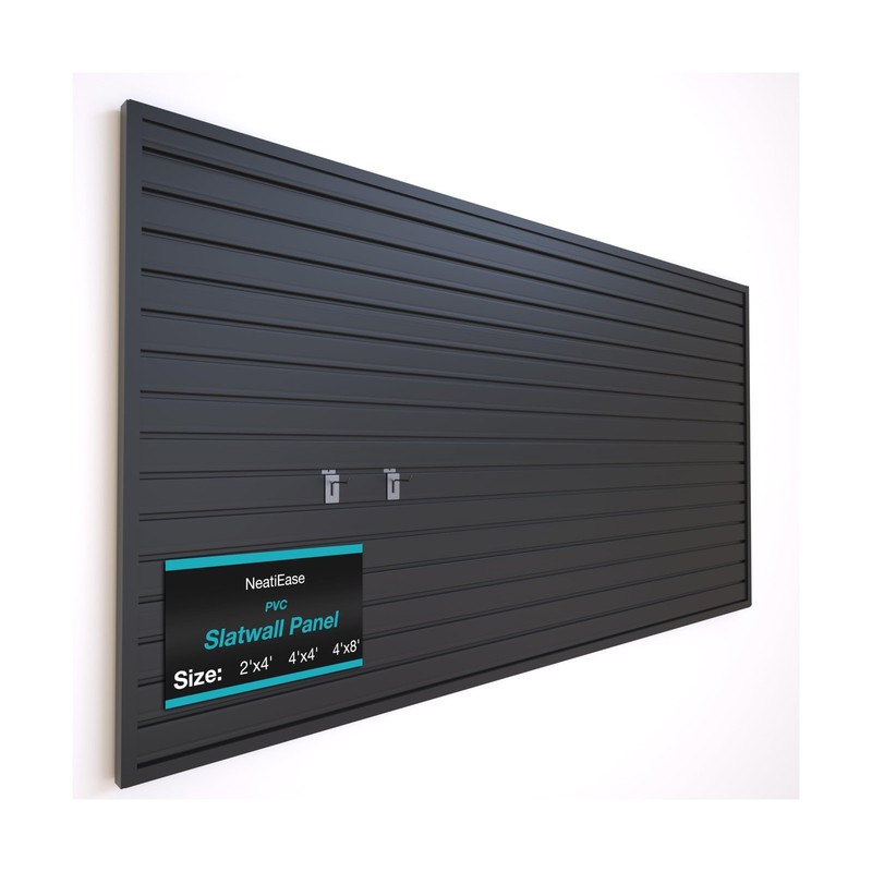 NeatiEase Slatwall Panel Wall Storage Systems, 4 x 8ft Slat Wall Paneling Gar...