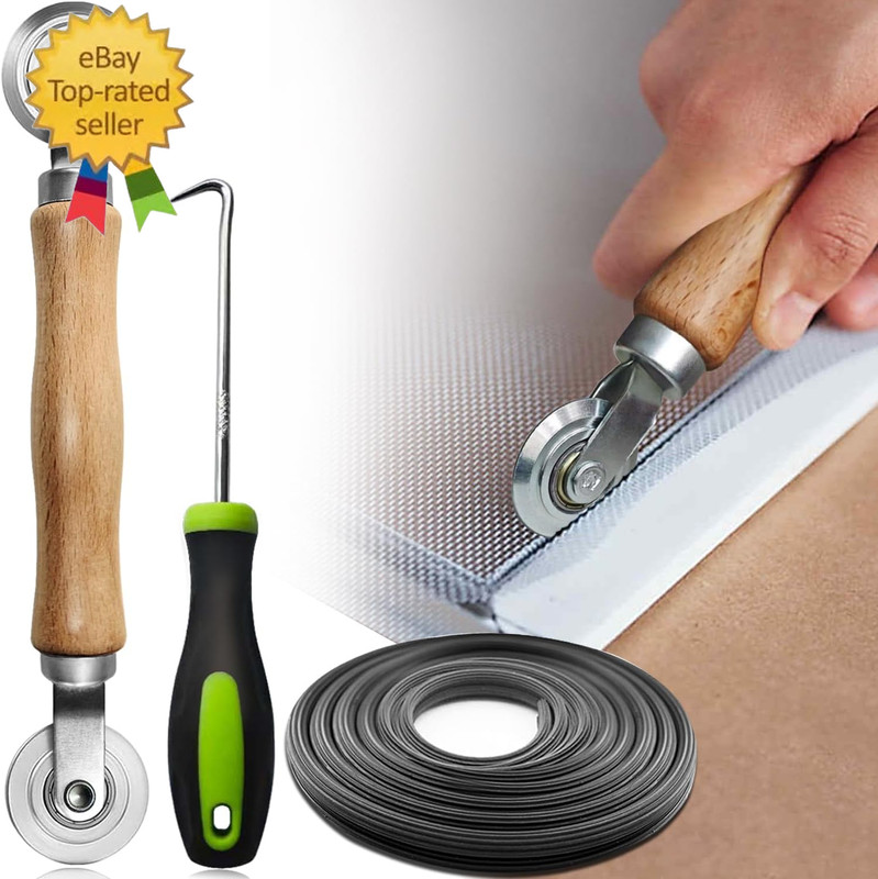 Screen Repair Kit, Screen Roller Tool, Steel Roller with Bear+32Ft Screen Spline