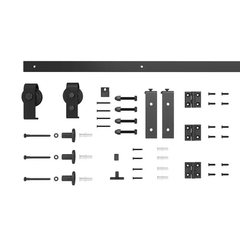 42 In. Black Single Bi-Fold Front Mount Sliding Barn Door Track and Hardware Kit gallery