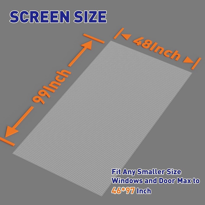 Pet-Proof & Washable Window Screen Mesh 48"x99" - Ideal for DIY Replacement gallery