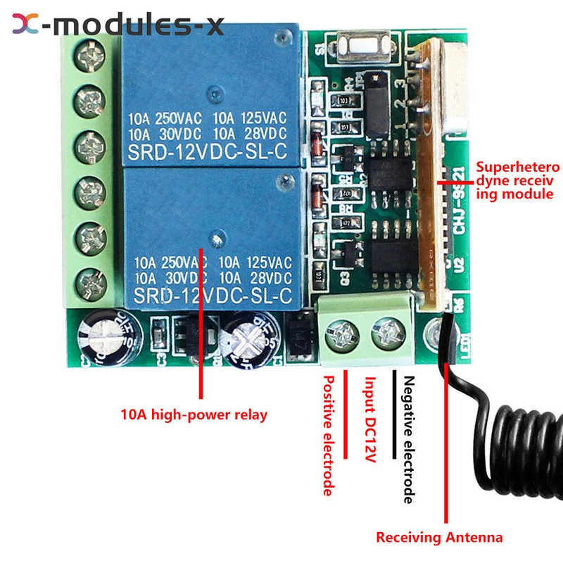 DC12V 2CH Relay Receiver Wireless Remote Control Switch Module RF Transmitter gallery