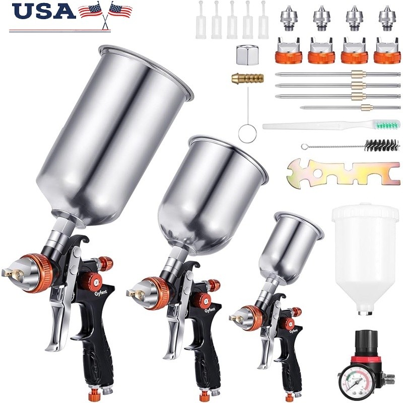 Auto Spray Paint Gun Set Adjustable Nozzles Easy Clean Professional DIY Tool New