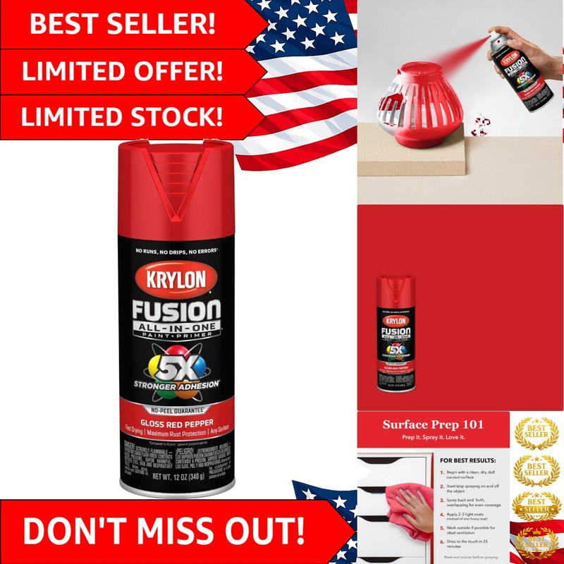 All-In-One 12oz Rust Resistant Spray Paint – Red Pepper Gloss for All Surfaces