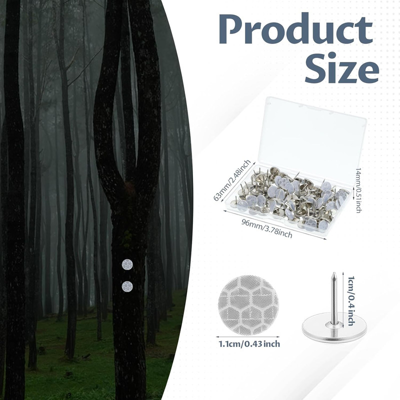 100 Pcs Reflective Tacks Trail Marking Tacks, 0.4" Glow in Dark Thumb Nails Tack gallery