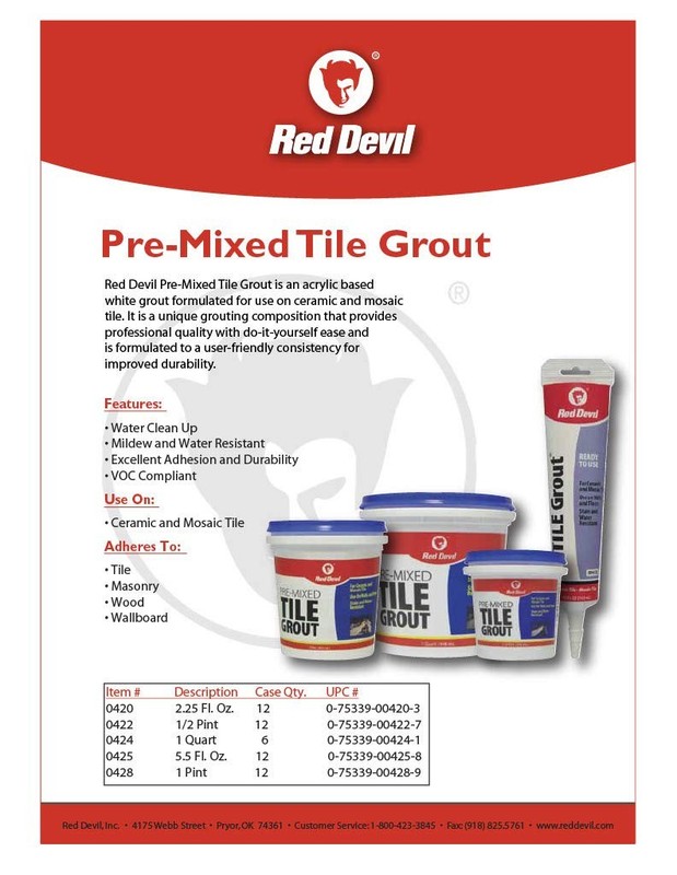 Red Devil 0422 Pre-Mixed Tile Grout - Professional Quality, 1/2 Pint, White gallery