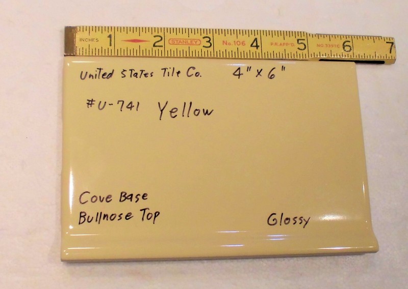 1 pc. Bright Yellow: Cove Base Ceramic Tile: Bullnose Top, Glossy 4″ X 6″ NEW