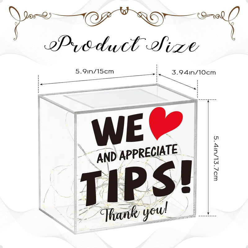 Light Up Tip Jar Acrylic Tip Box for Bartender Bars 6 X 5.4 X 4 Inch Tip Jar for gallery