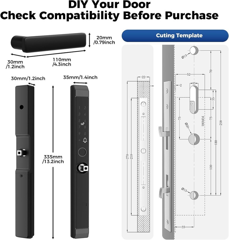 Sliding Door Smart Lock, Sliding Glass Door Lock with Fingerprint App Control gallery