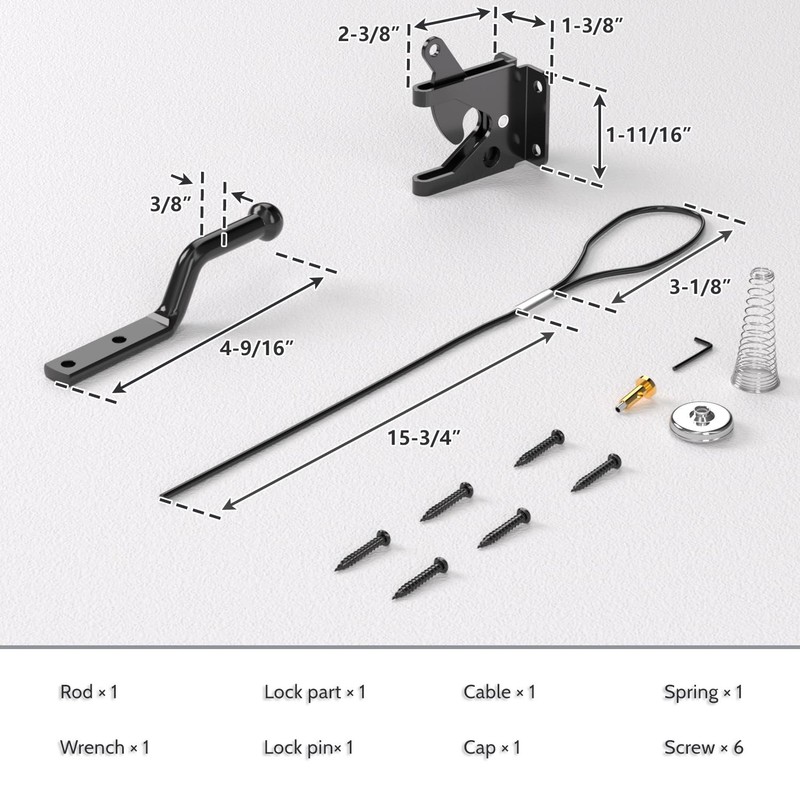 Heavy Duty Gate Latch, Spring Cable Pull, Black, for Fence or Wooden Door gallery