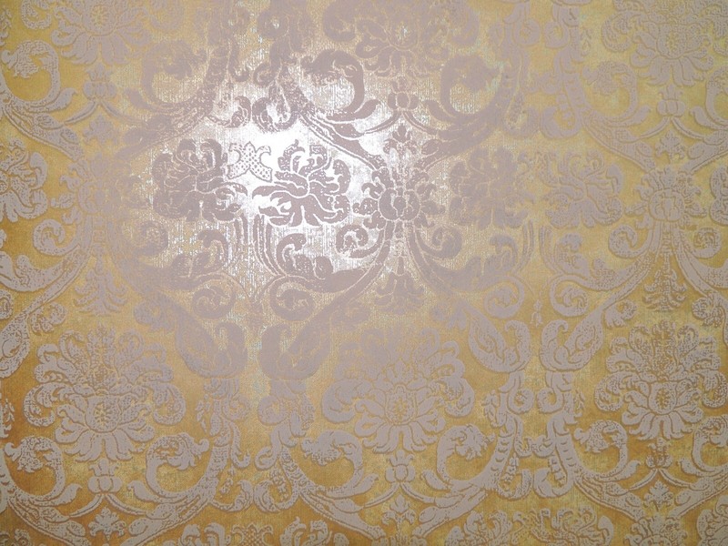 GOLD & LIGHT BROWN SMALL DAMASK PREPASTED VINYL WALLPAPER # MC099604 gallery