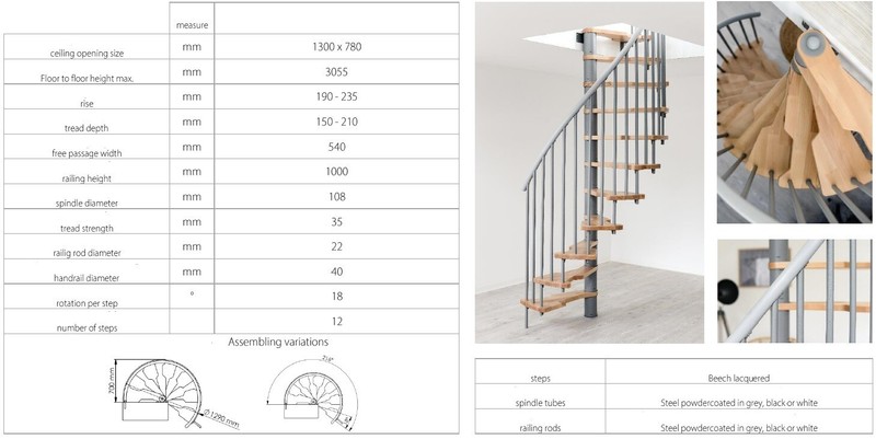 Indoor Space-Saving Spiral Staircase Kit Only Need 1300x780mm Ceiling Opening gallery