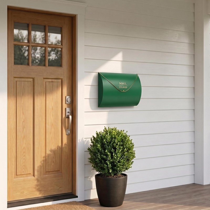 Wall Mount Mailbox for Outside, Waterproof Metal Mailboxes with Rust Green gallery