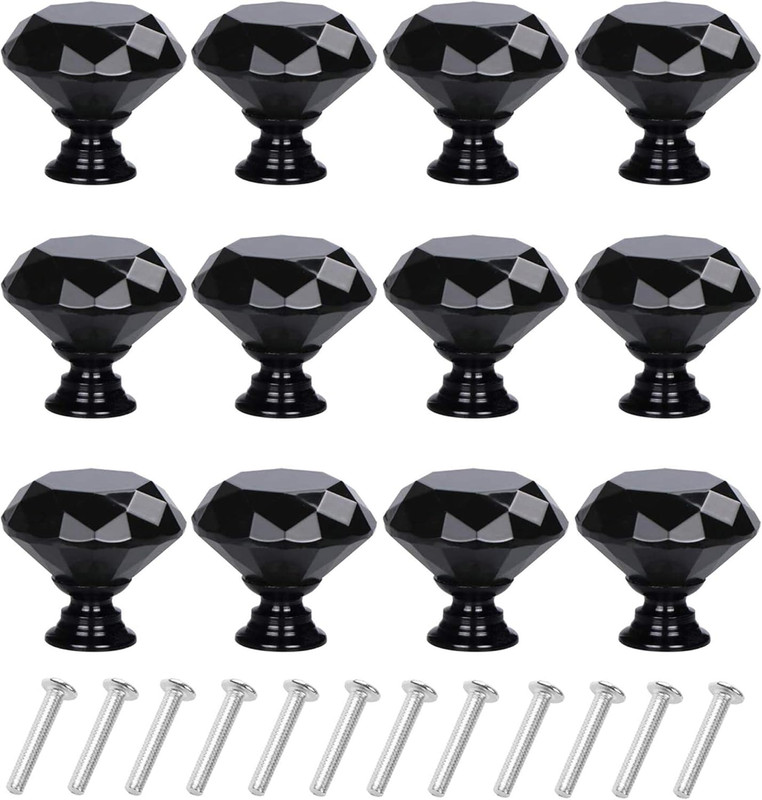12 Pack Drawer Knobs Diamond Shaped Crystal Glass 30Mm Cabinet Knobs Pull Handle