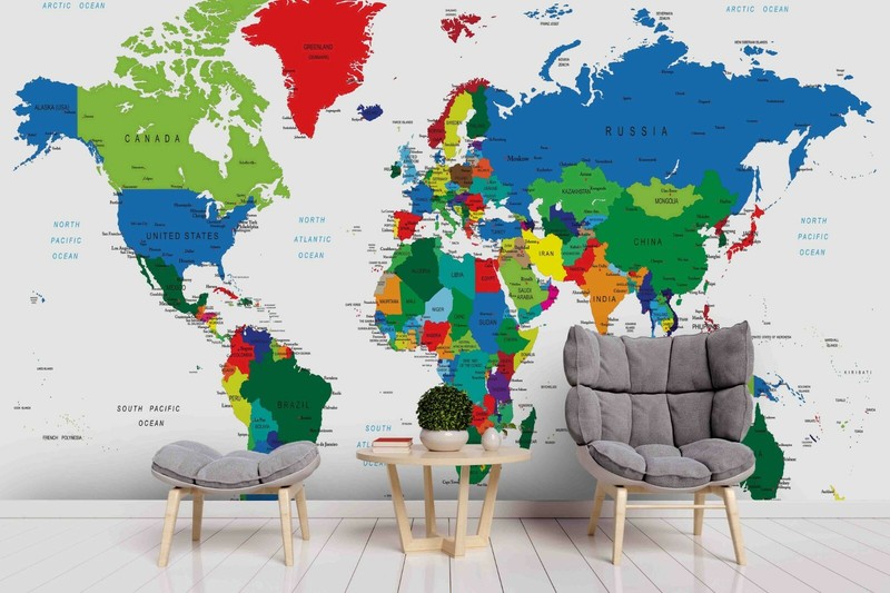 3D Colorful World Map Self-adhesive Removable Wallpaper Murals Wall