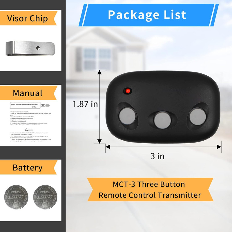 MCT-3 Garage Door Remote - Compatible with Linear Ld050, Ld033, Ldco800 - Replac gallery