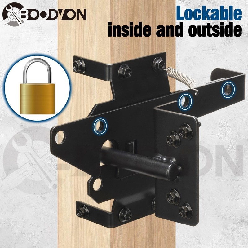 Heavy Duty Self Locking Gate Latch Black Steel Automatic Fence Door Lock gallery