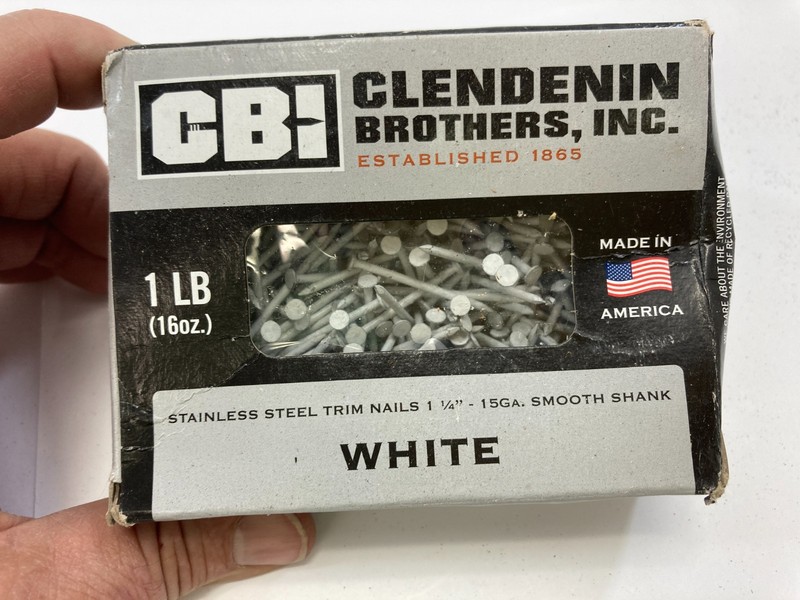 Clendenin Brother STAINLESS WHITE Trim Nail 1-1/4″ 15 Ga Smooth Shank 1lb Box