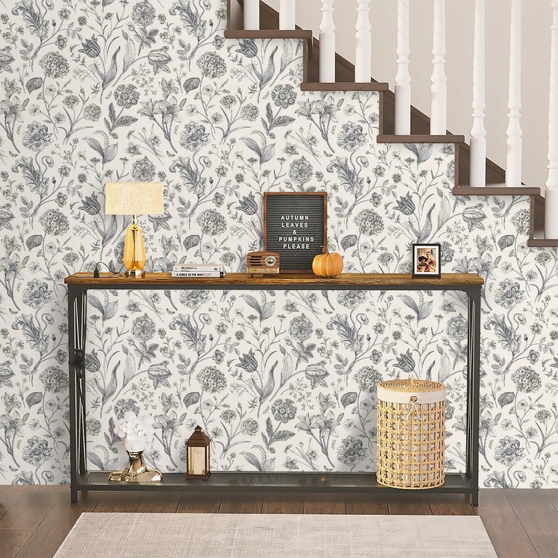 Lenify Black Beige Botanical Peel Stick Wallpaper Floral Contact Paper 16.9x393. gallery