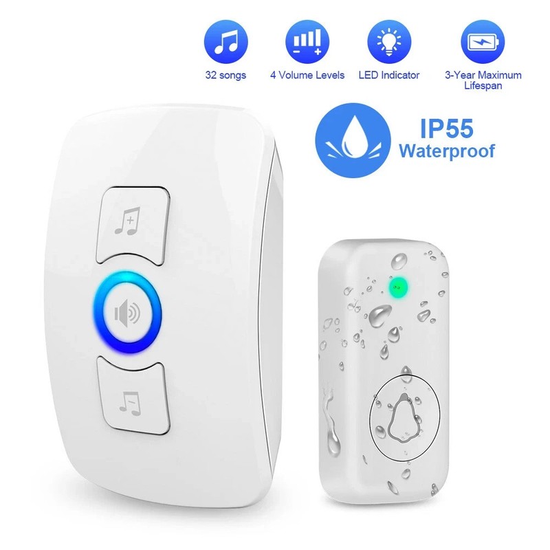 Wireless Doorbell Plug & Play Plugin Receiver Waterproof Adjustable Volume White gallery