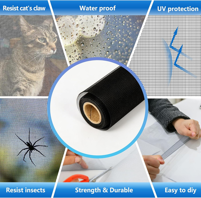 Pet Proof Window Screen Replacement Kit,48" W X 197" L Durable Window Screen Mes gallery