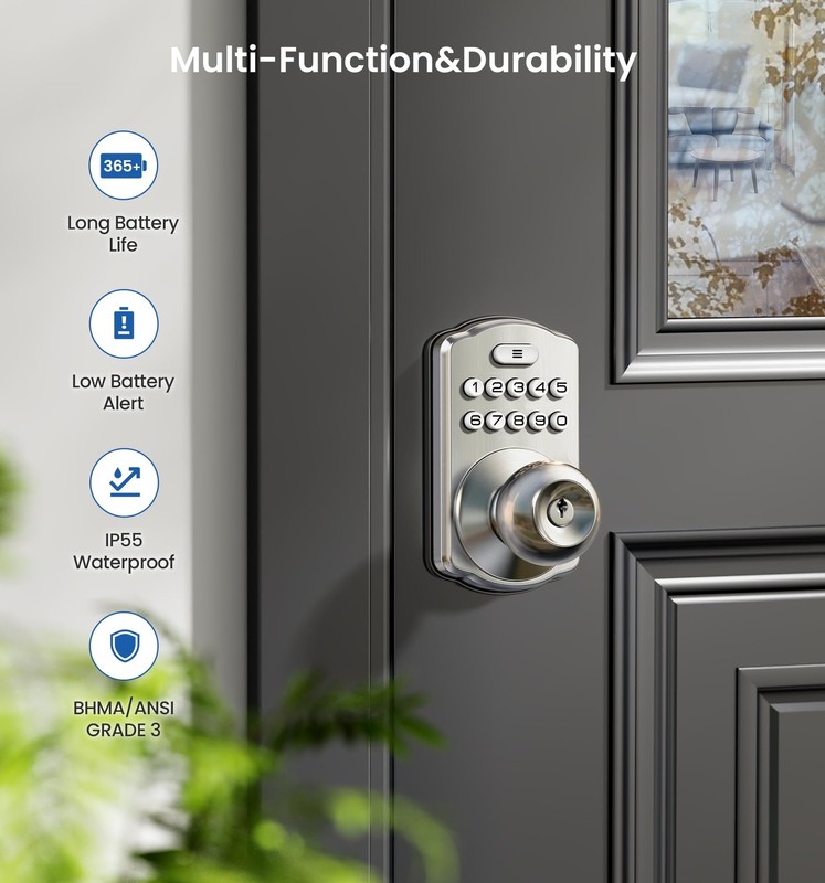 Keypad Door Knob Lock, Keyless Entry Digital Lock with Handle, Electronic Kno... gallery