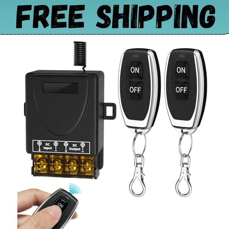 30A 12V Wireless Remote Control Switch Kit – Heavy Duty Relay with 2 Remotes, 32