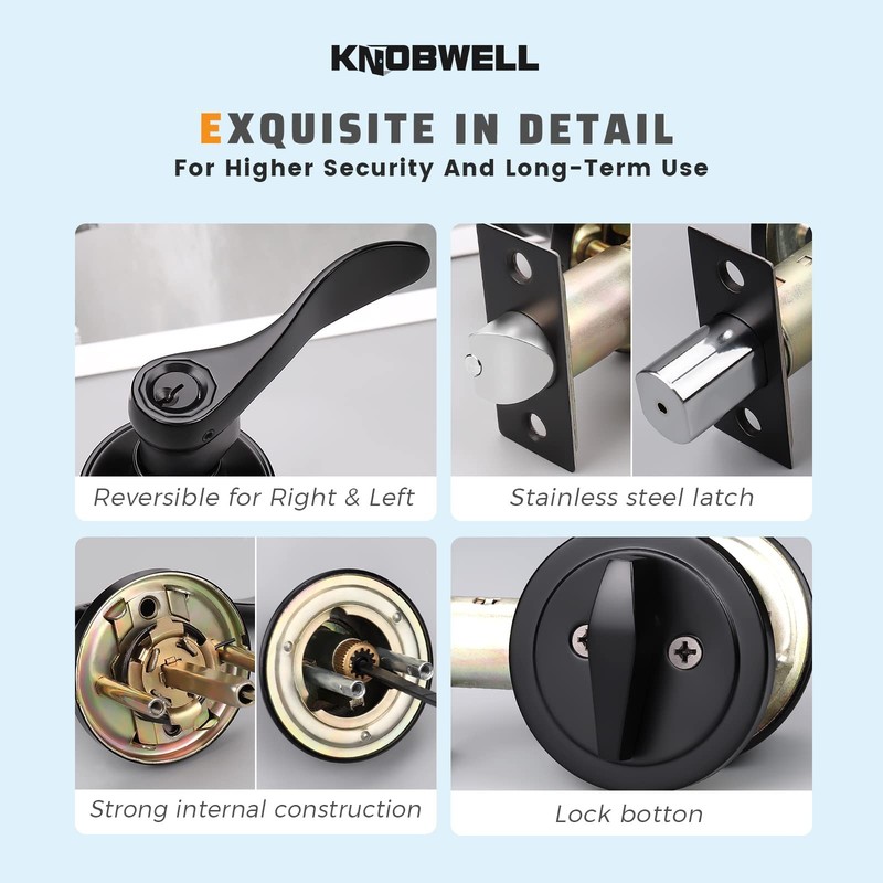 KNOBWELL 3 Pack Exterior Door Lock Set w/Deadbolt Front Entry Lever Keyed Alike gallery