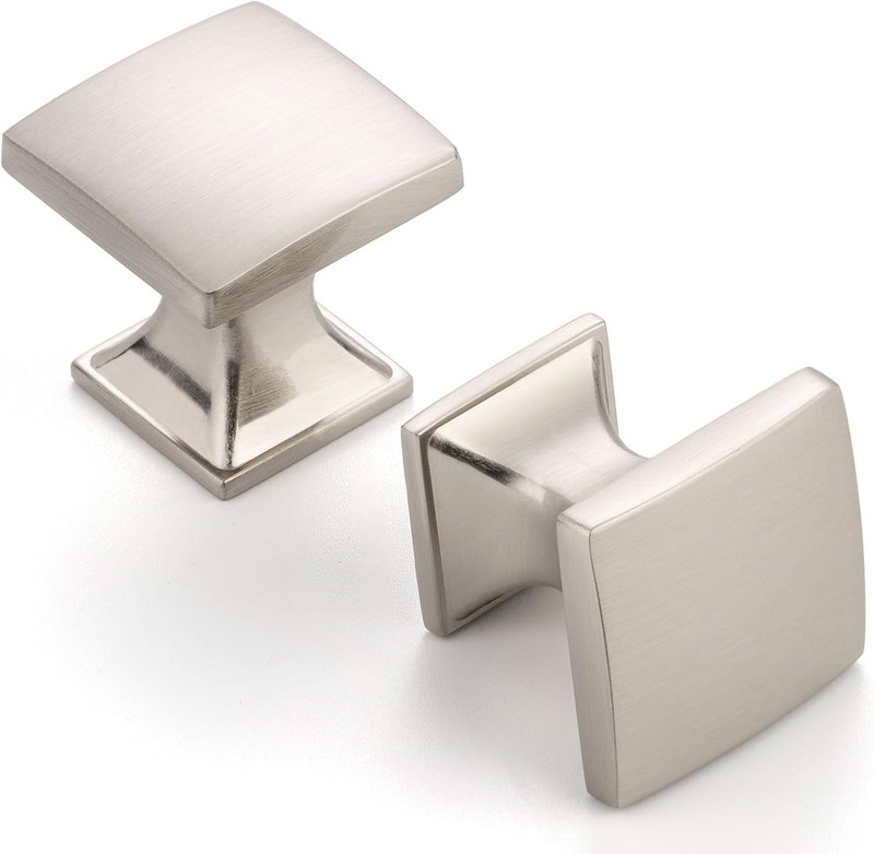 10 Pack 1 Inch, Small Square Brushed Nickel Cabinet Knobs Satin Nickel Drawer…