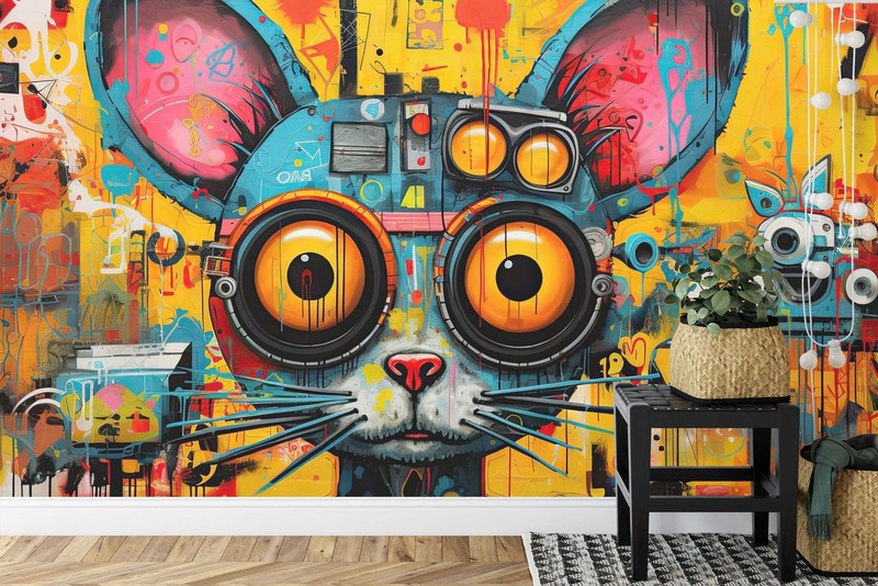 Graffiti Quirky Mouse Pop Art Wallpaper Mural Removeable Washable Peel & Stick