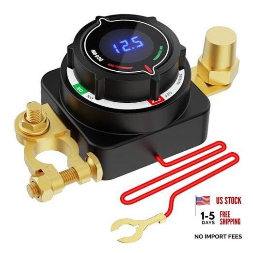Battery Disconnect Switch with Voltmeter, DC 5-80V Master Isolator On Off Kill