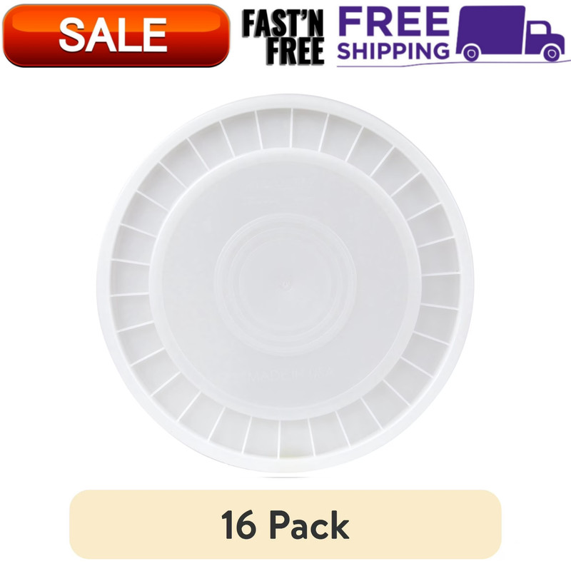 (16 Pack) 5 Gallon Plastic Bucket Lid White Utility Pail Cover Heavy Duty Secure
