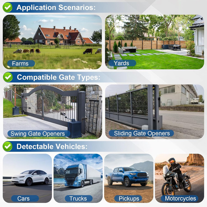 Vehicle Exit Sensor for Automatic Gate Opener with 100 Ft Cable, Compatible with gallery