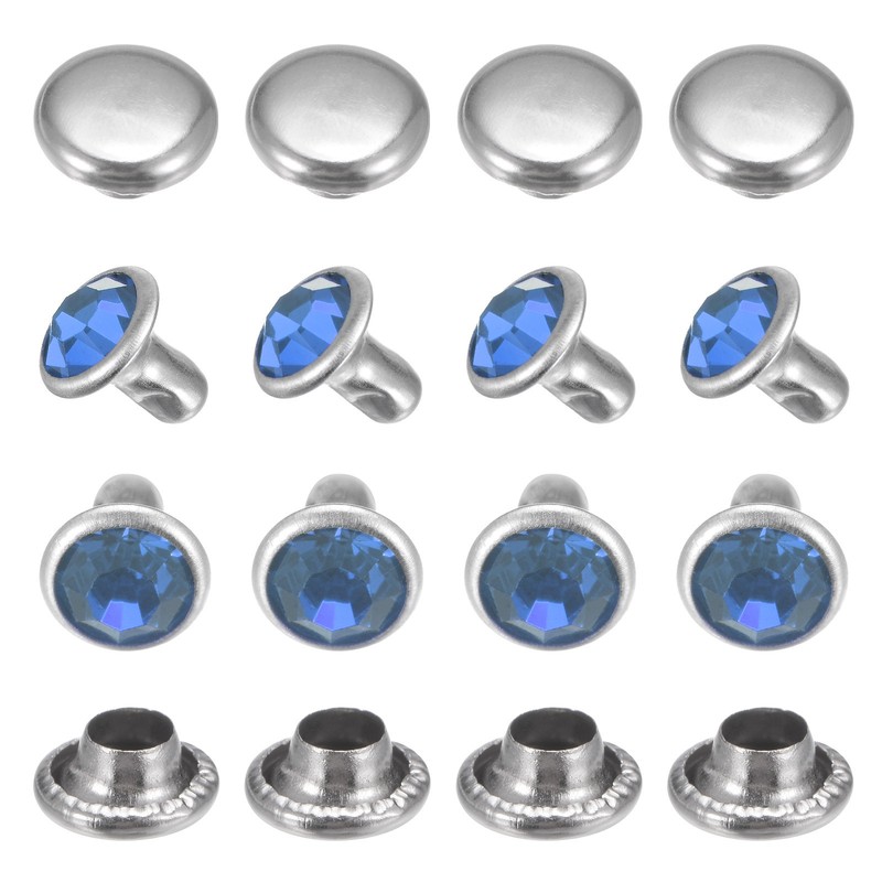 Clear Rhinestone Rivets [100pcs] – Crystal Rivets – [Light Blue – 0.24 IN]