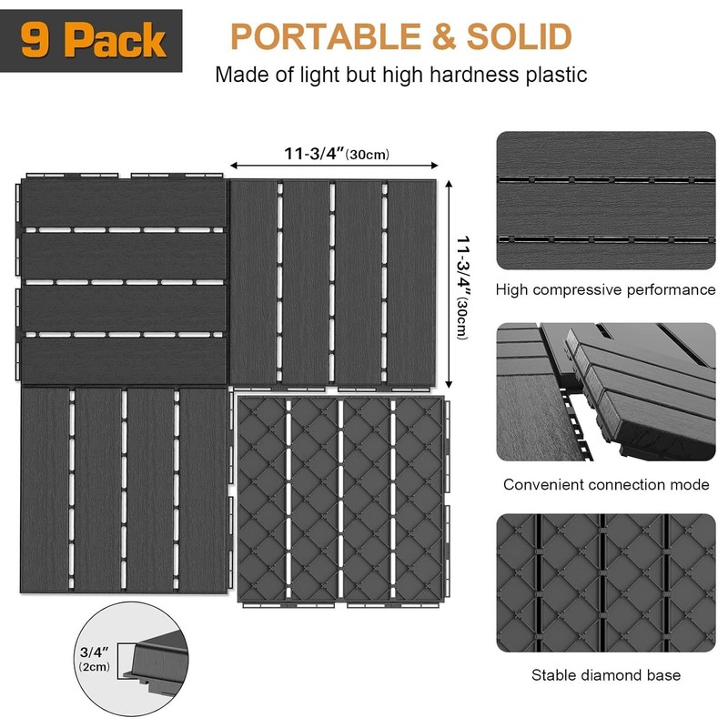 Lightweight Waterproof Outdoor Deck Tiles - Easy Install & Customizable 12"x12" gallery