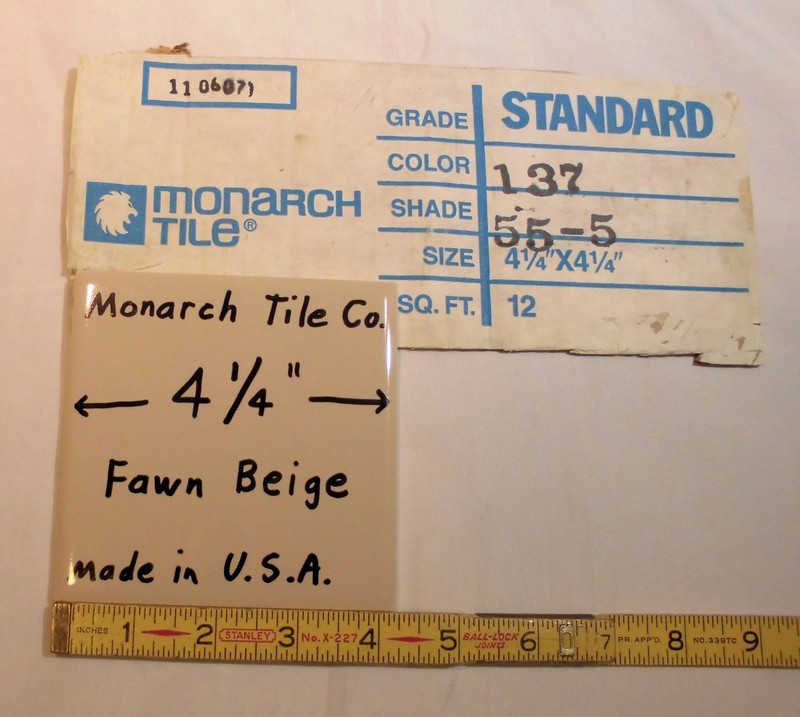 1 pc. Glossy Ceramic Tile *Fawn Beige* 4-1/4″ by Monarch Tile Co. U.S.A. NEW